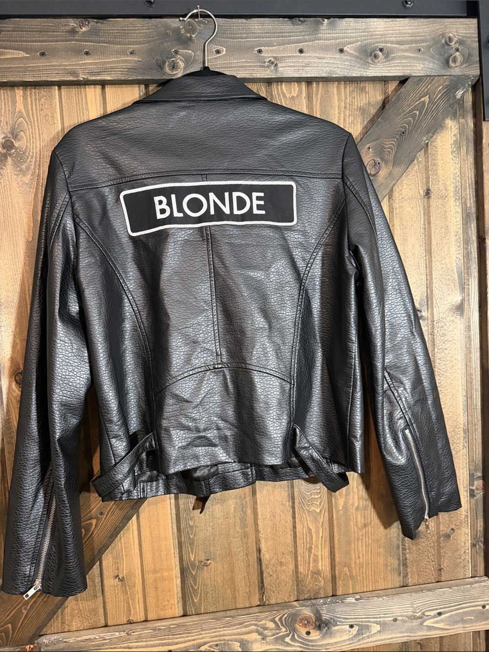 Brunette The Label Black Faux Leather Moto Jacket with Silver Hardware - Picture 5 of 8